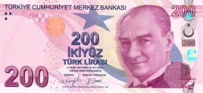 Turkey 200 Lira 2009–2025 banknote Pick 227 UNC – Front view Atatürk