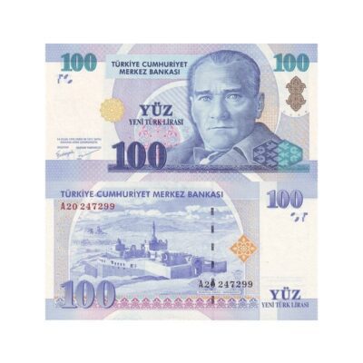Turkey 100 New Lira 2005 banknote Pick 221 XF – Atatürk and İshakpaşa Palace