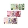 Turkey set of 3 banknotes 2009–2024 – 5, 10, 20 Lira UNC Picks 222–224 with Atatürk and cultural icons