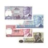 Turkey set of 4 banknotes 1982–2002 – 10, 100, 500, 1000 Lira UNC E7 series with Atatürk and cultural icons