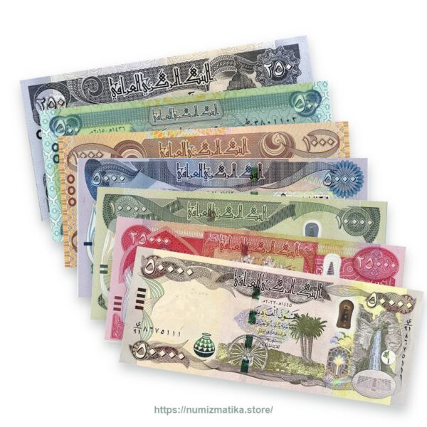 Iraq eight-banknote collector set from 50 to 50000 dinars