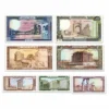 Complete 7-note set of Lebanon Livre banknotes (1964-1993) in UNC condition, front view