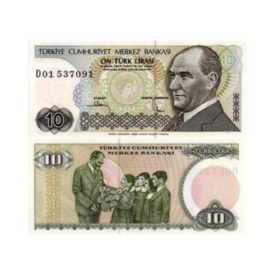 Turkey 10 Lira 1982 banknote Pick 193 UNC – Atatürk and students giving flowers