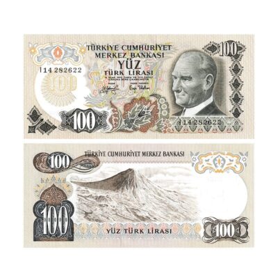 Turkey 100 Lira 1972–1983 banknote Pick 189 UNC – Atatürk and Mount Ararat